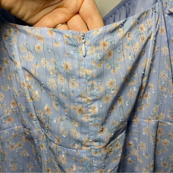 Sabo Skirt Ariana Blue Micro Floral corset puff sleeve mini Dress in size L - Picture 10 of 10